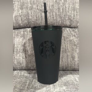 Starbucks matte black cold cup tumbler with a green rim 16oz